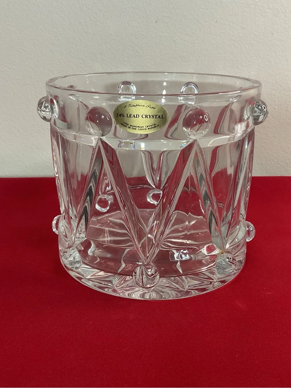 Teleflora 24% Lead Crystal Bohemian Crystal Drum Vase Czech Republic 4.75”